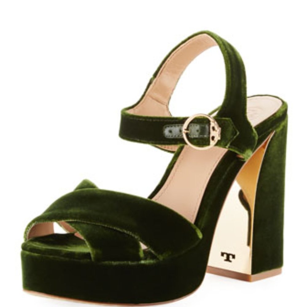Tory Burch Loretta Velvet Platform Sandals 7 - Picture 4 of 4